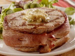 Bacon-Wrapped Pork Chops With Seasoned Butter