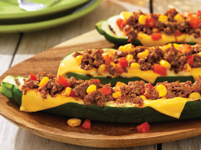 Finished image of Cheesy Chorizo Zucchini Boats